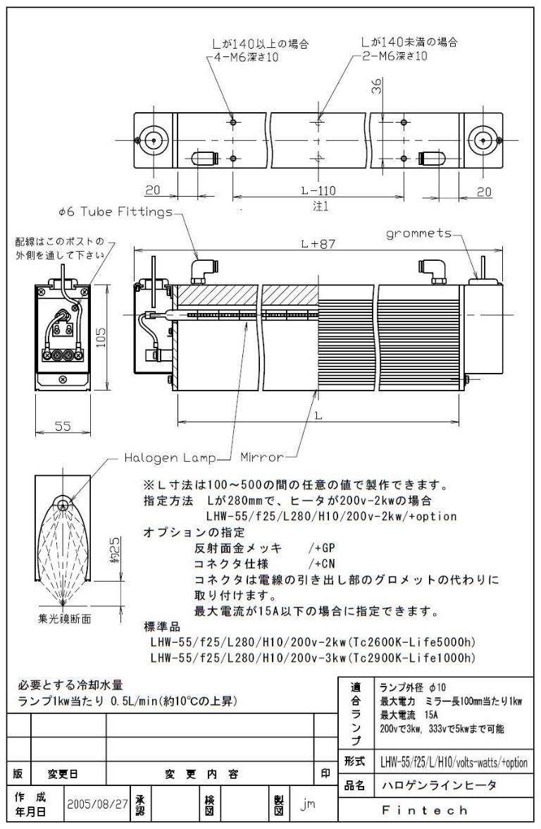 高性能ハロゲンラインヒーターユニット　Ｈ10タイプ（φ10ランプ用）